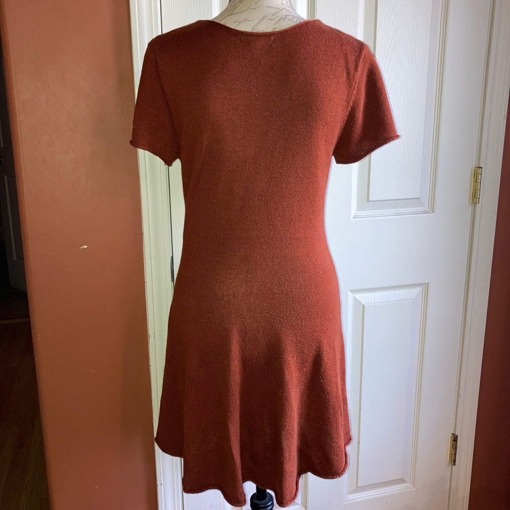Knit Rust Orange Short Sleeve Keyhole Skater Style Autumn Fall Dress Large - Picture 3 of 7